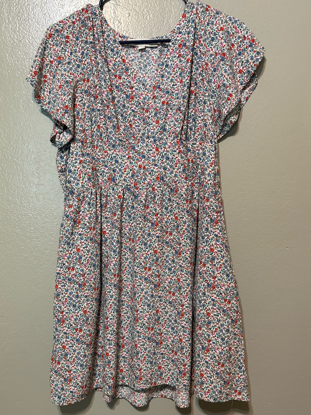Loft Floral V-Neck Short Sleeve Dress - Size 12P